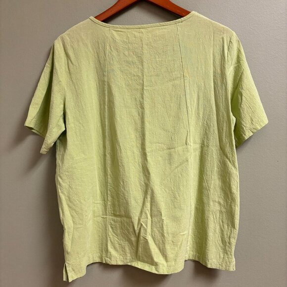 Womens Green Blouse Top Size Med Floral Lagenlook Artsy Lightweight Spring Boho - Picture 4 of 9